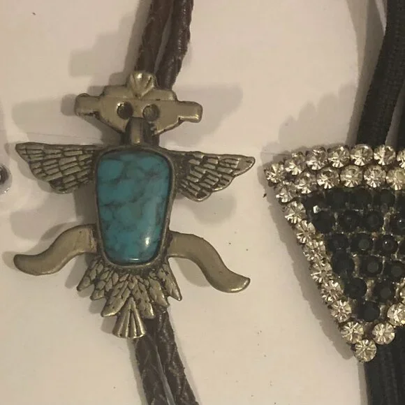 Vintage Lot of 11 Metal Bolo Ties, Very Nice Different Designs, Turquoise, Cowbo
